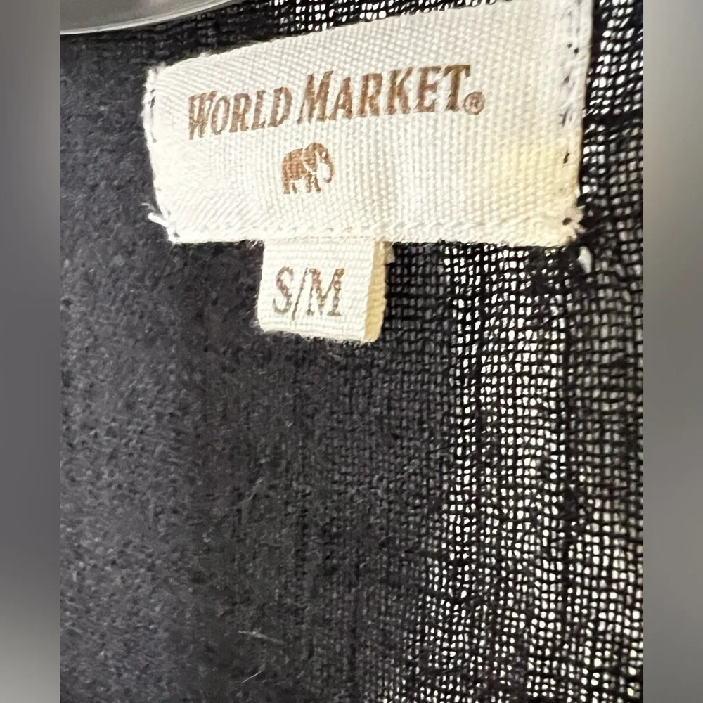 World Market Dress Embroidered Black and white Boho Caftan Linen tunic Lagenlook